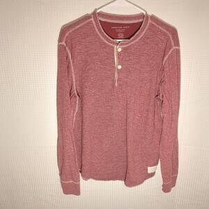 American Eagle M Henley Shirt Red Heather Long Sleeve Super Soft Cotton Blend